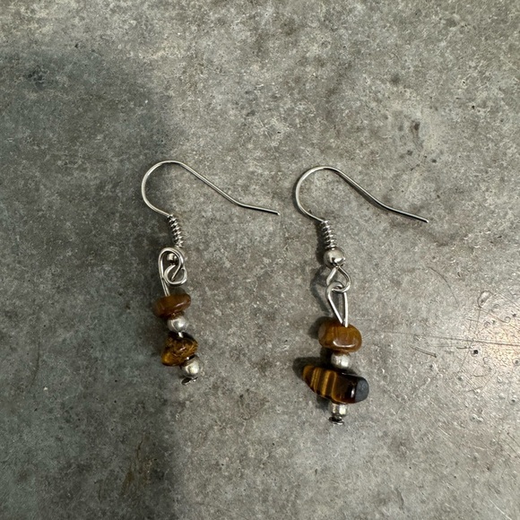 Tiger's‎ eye and silver earrings - Picture 2 of 3